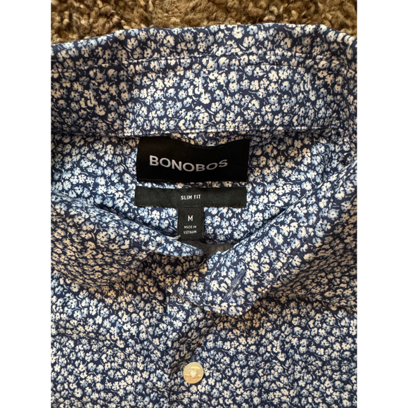 Men's BONOBOS Casual Button Down Shirt M Blue White Floral Slim Fit - Picture 2 of 4